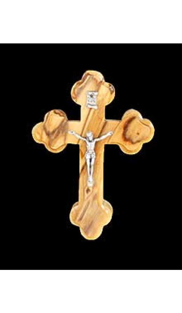 Olivewood Byzantine Crucifix with a Pewter Corpus - 03637